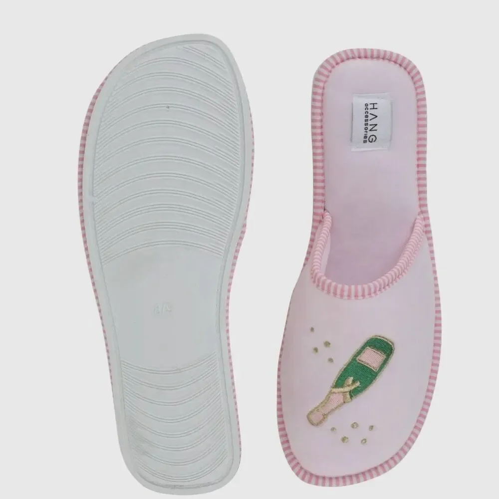 Champagne Lover’s Slipper And Pouch Set. Size large (10/11)